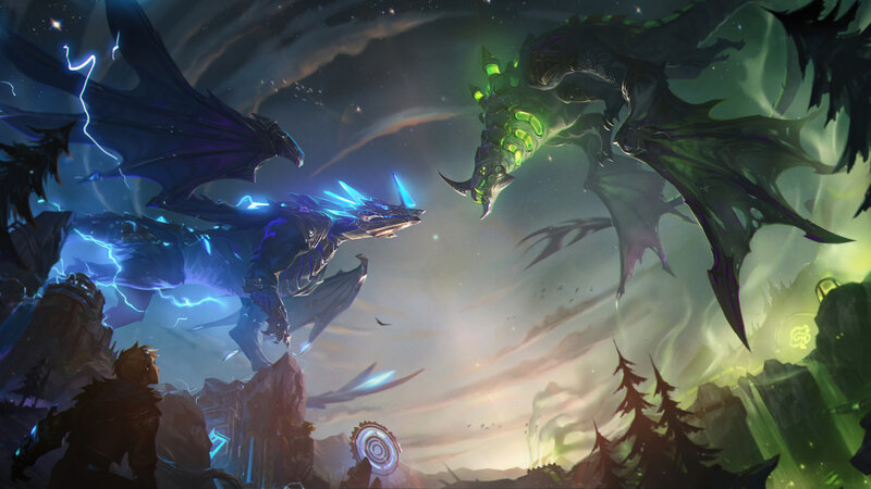 Two Dragons Facing Off — Blue, Dramatic, Night
