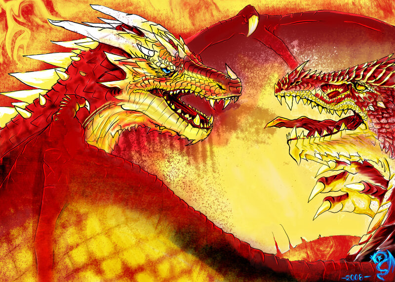 Two Dragons Facing Off — Red, Dramatic