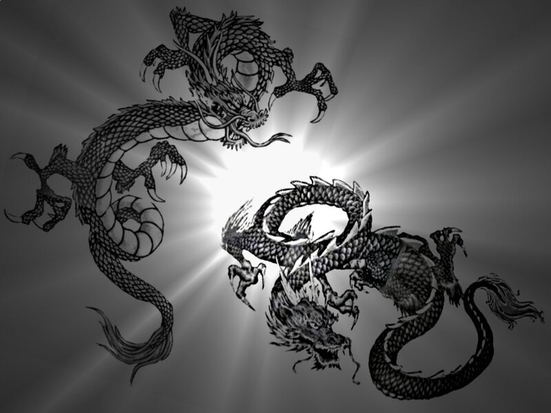 Two Dragons Fighting — Black, Dramatic, Illustration, Light, Scales