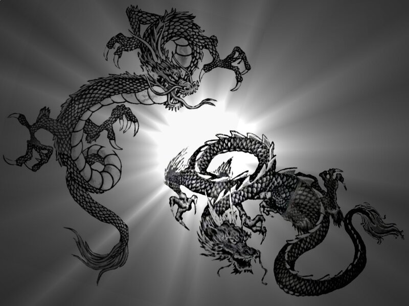 Two Dragons Fighting — Black, Dramatic, Illustration