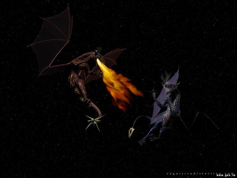 Two Dragons Fighting — Black, Dramatic, Night, 3d Render