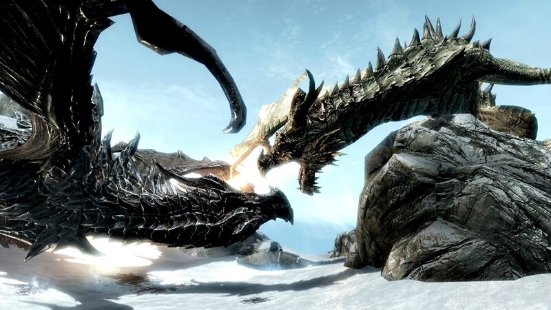 Two Dragons Fighting — Black, Dramatic, Winter, 3d Render