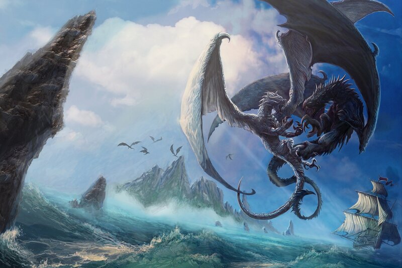 Two Dragons Fighting — Blue, Dramatic, Afternoon