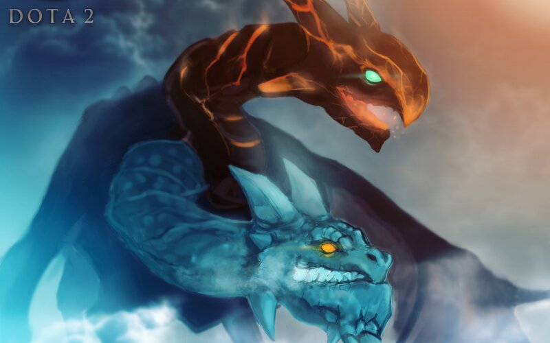 Two Dragons Fighting — Blue, Dramatic, Digital Art, Dragon
