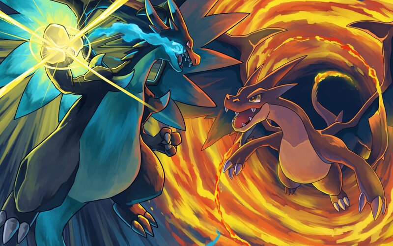 Two Dragons Fighting — Blue, Dramatic, Digital Art, Fire
