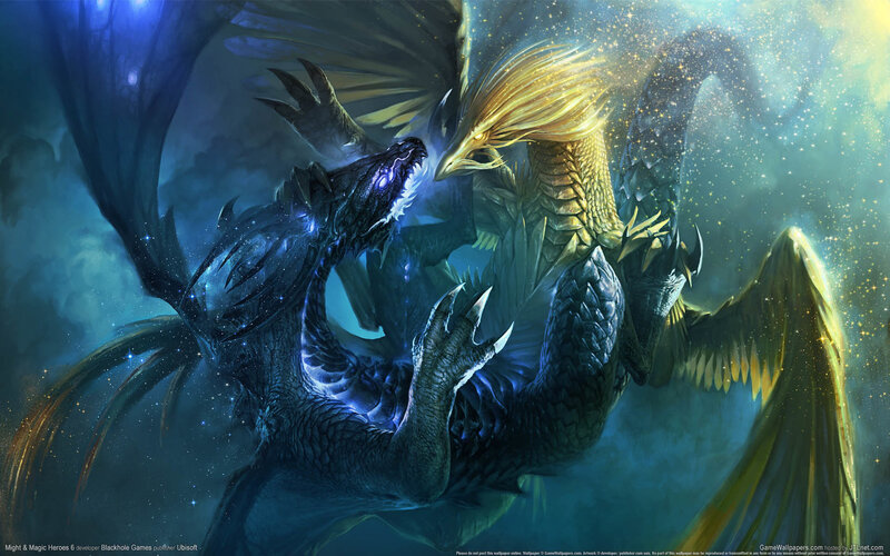 Two Dragons Fighting — Blue, Dramatic