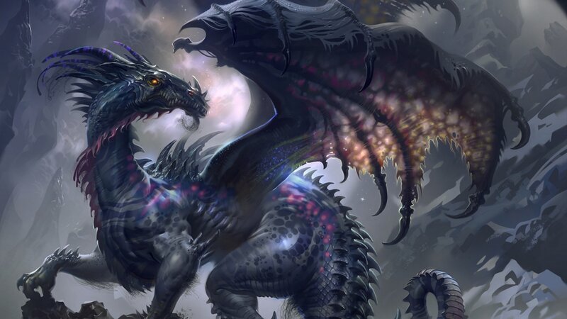 Two Dragons Fighting — Gray, Dramatic, Night, Digital Art