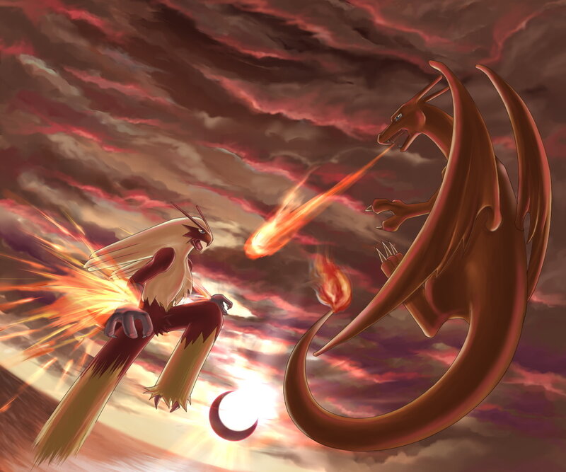Two Dragons Fighting — Red, Dramatic, Sunset