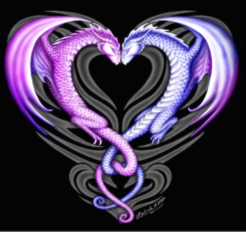 Two Dragons Forming a Heart — Purple