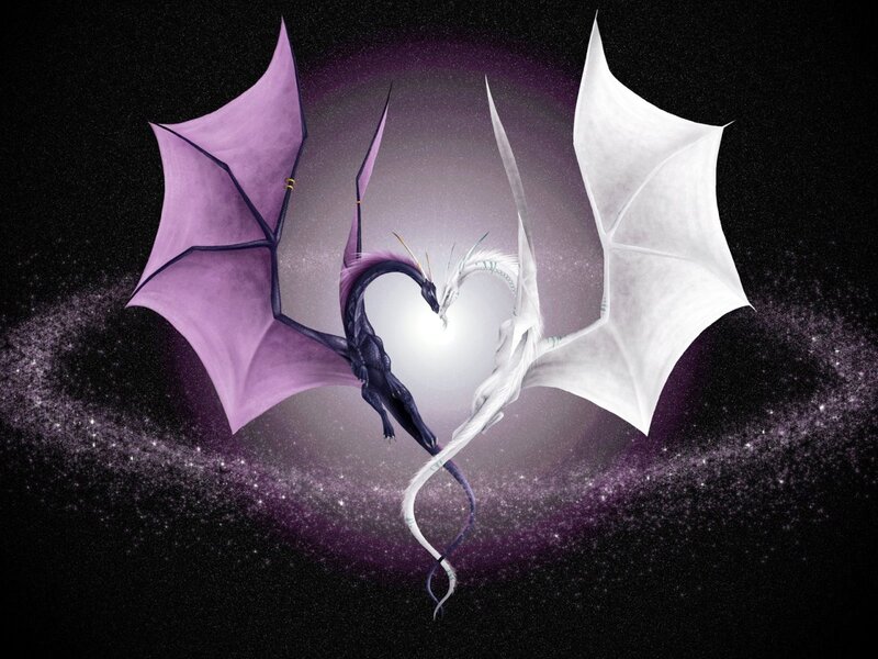 Two Dragons Forming Heart — Purple, Dramatic