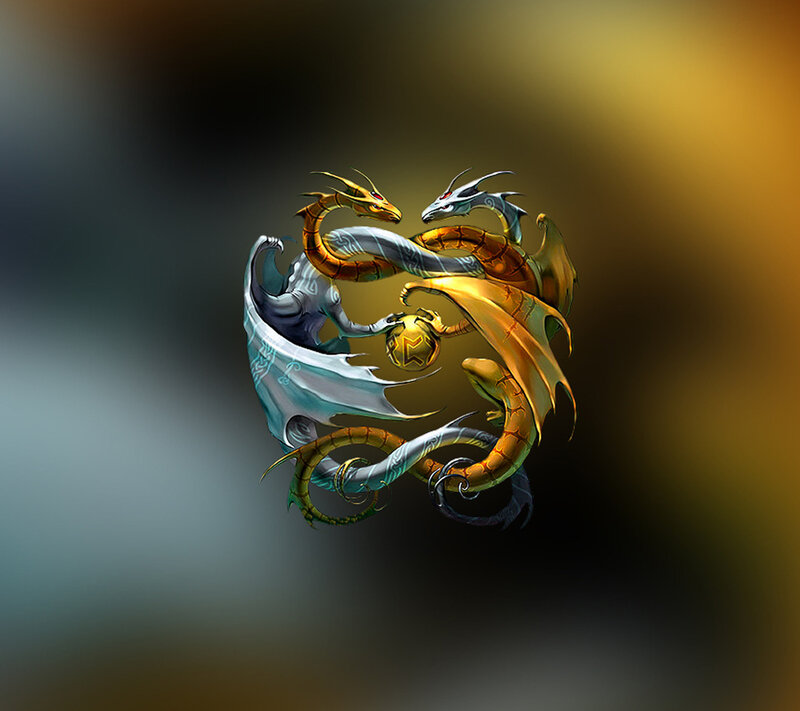 Two Dragons Holding Orb — Gold