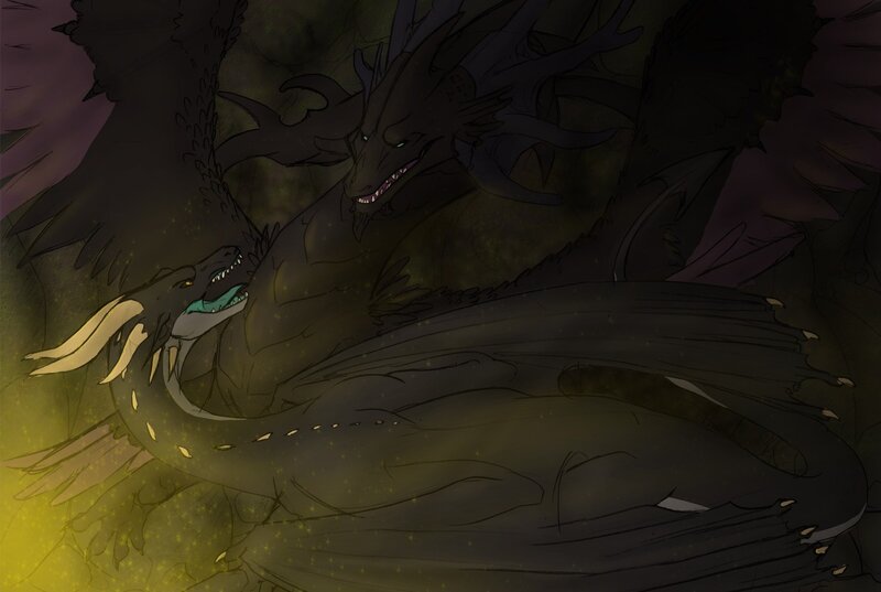 Two dragons in a cave
