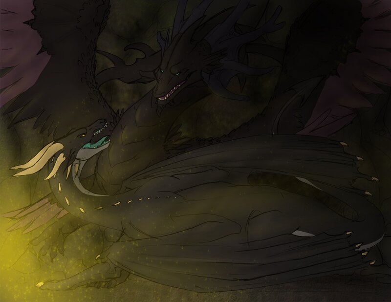 Two dragons in a cave