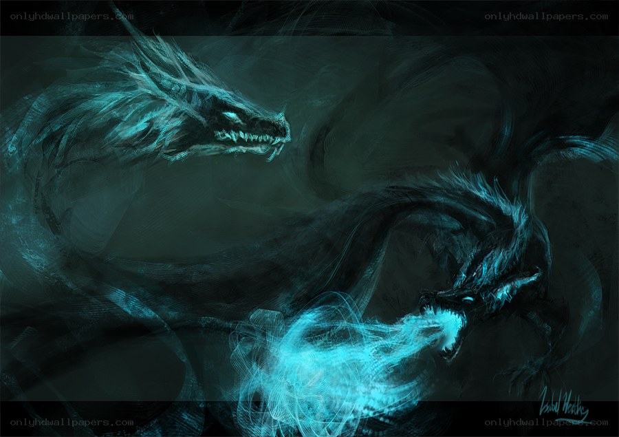 Two dragons in a dark duel