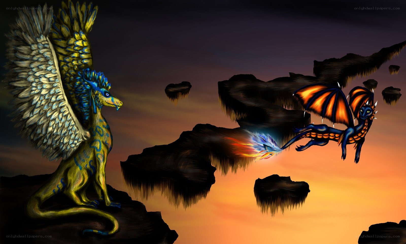 Two dragons in a fantasy landscape