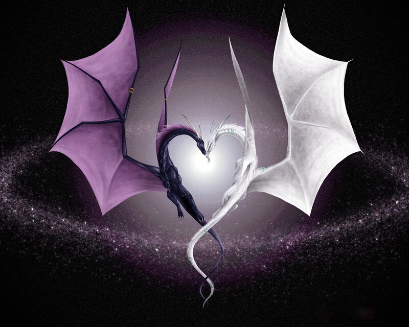 Two dragons in a heart shape