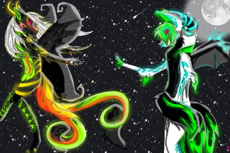 Two dragons in a starry sky