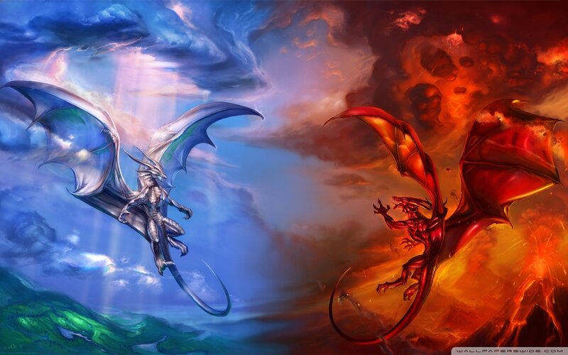 Two dragons in battle