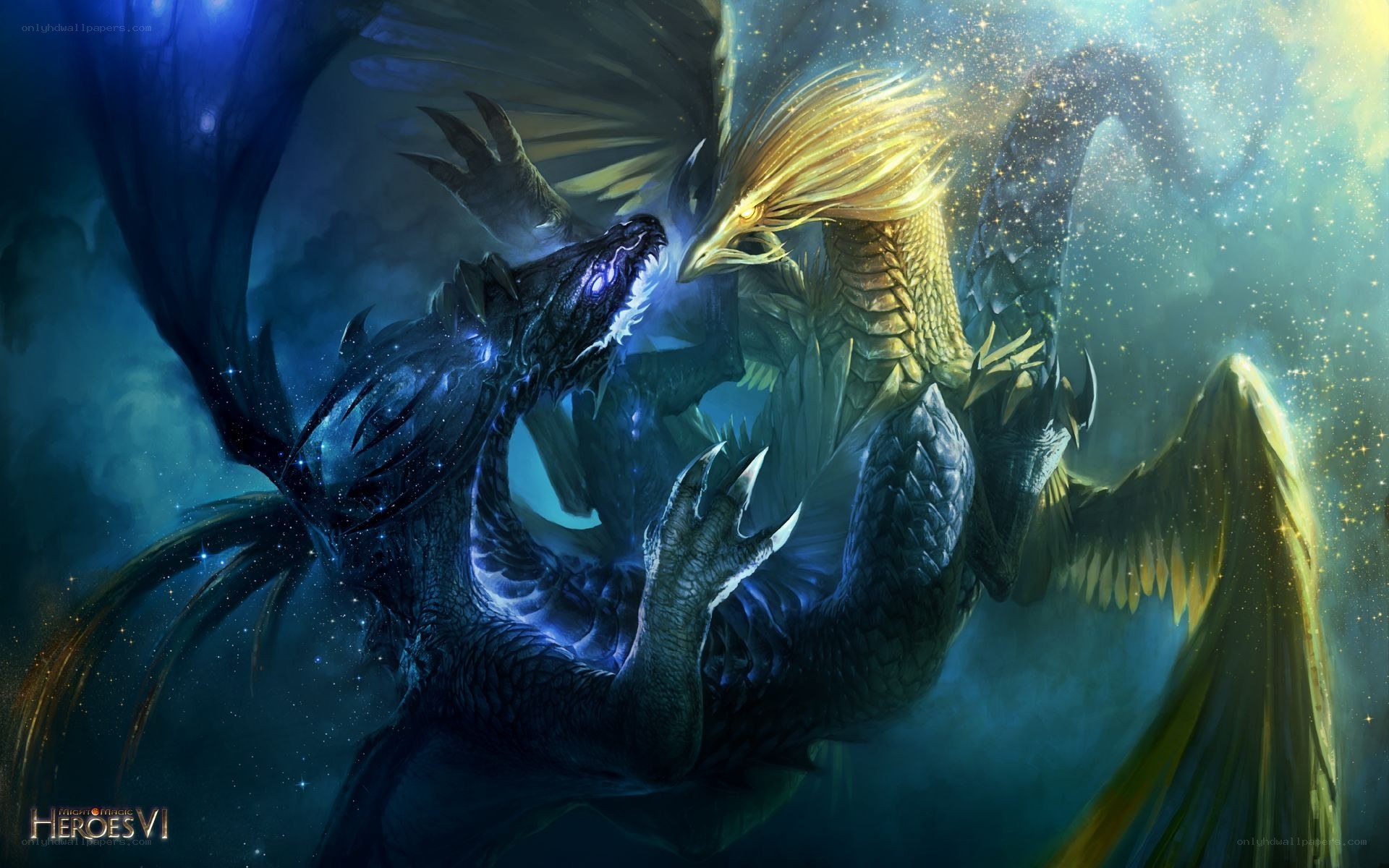 Two dragons in battle
