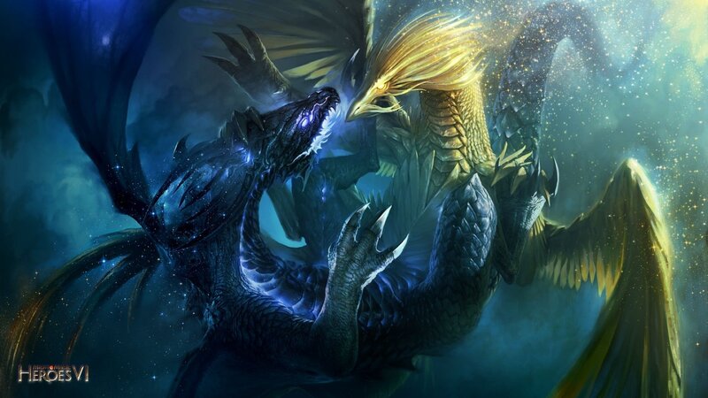 Two dragons in battle