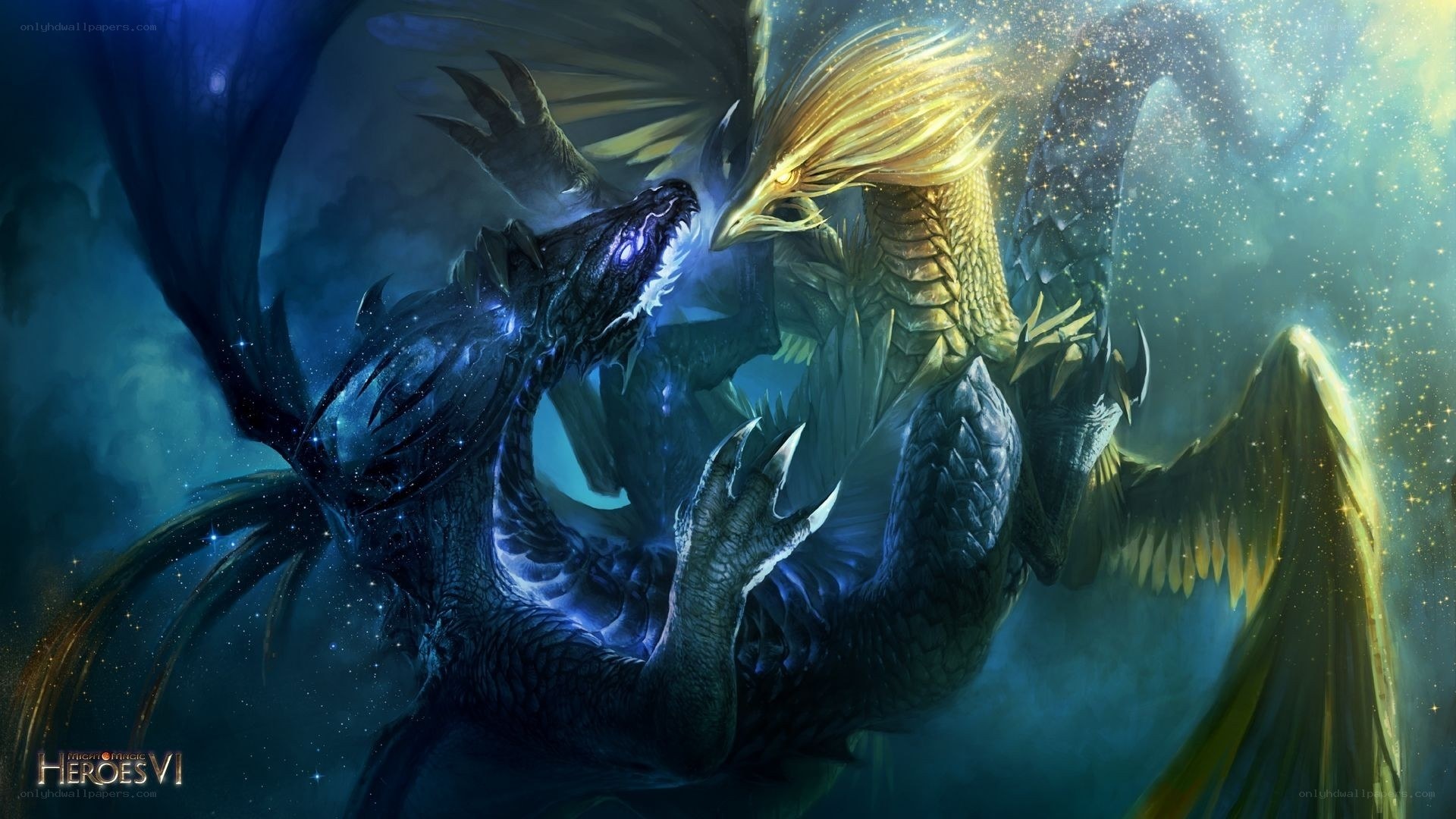 Two dragons in battle