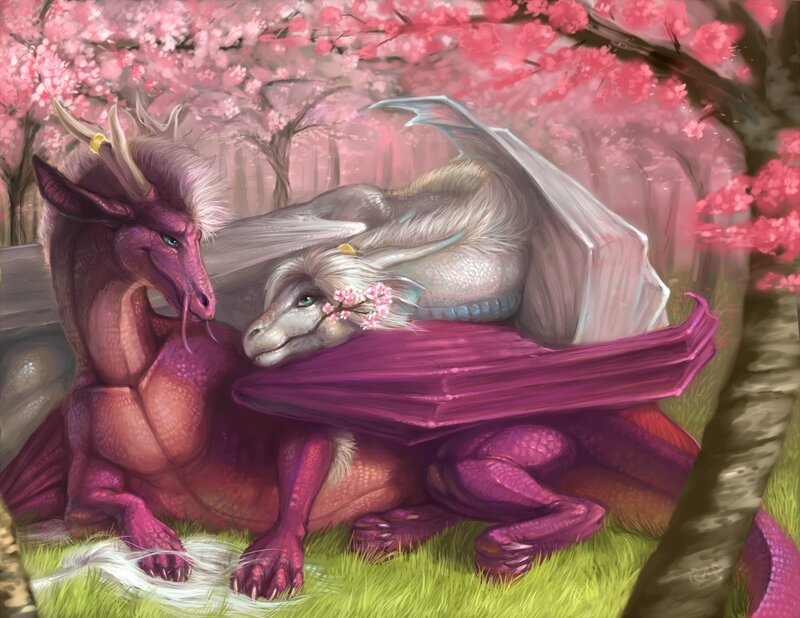 Two Dragons in Cherry Blossoms