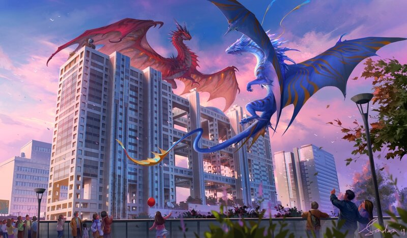 Two Dragons in City