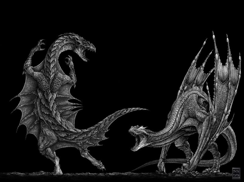 Two dragons in combat