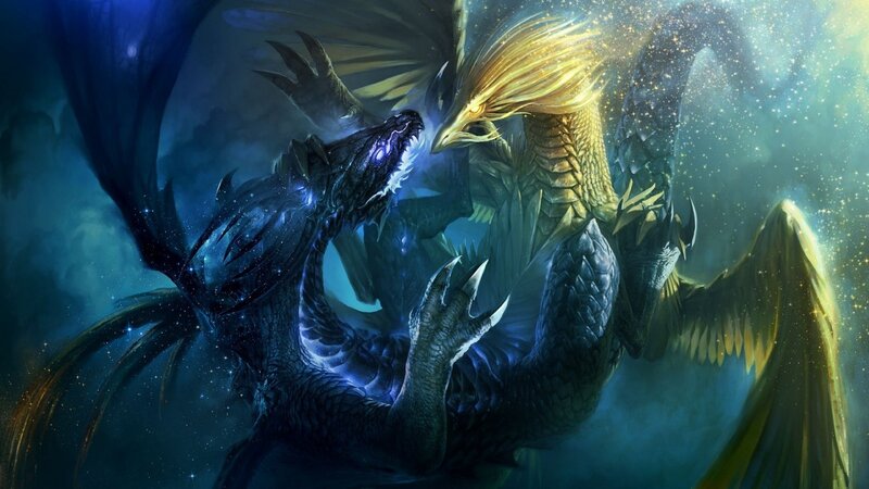 Two dragons in cosmic battle