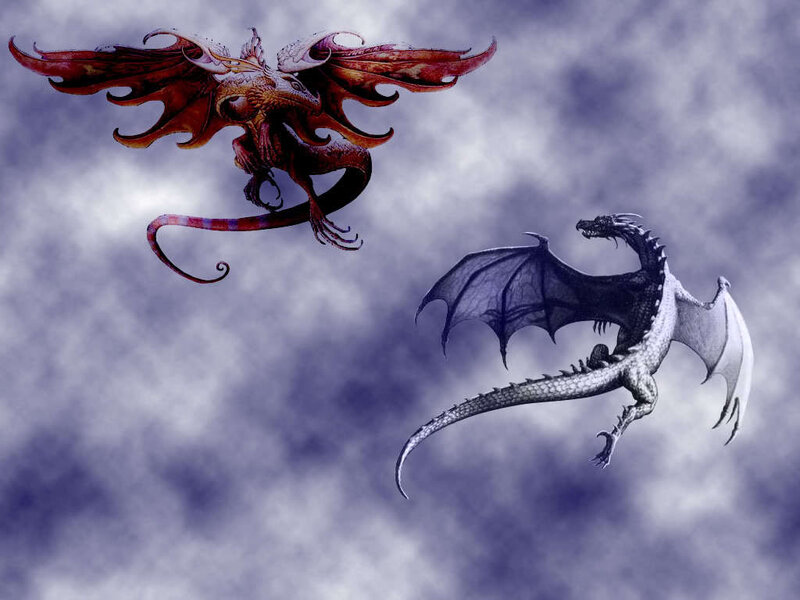 Two dragons in flight