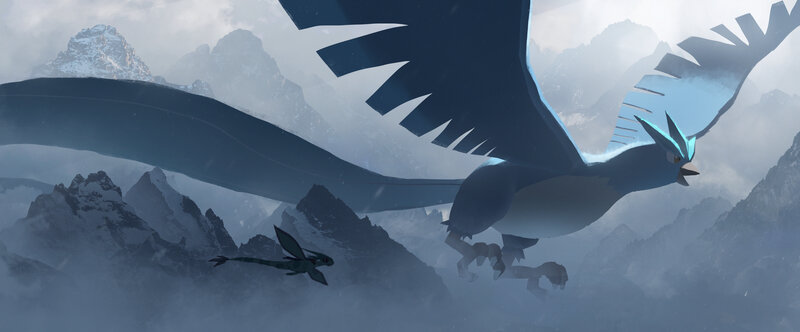 Two Dragons in Flight — Blue, Dramatic