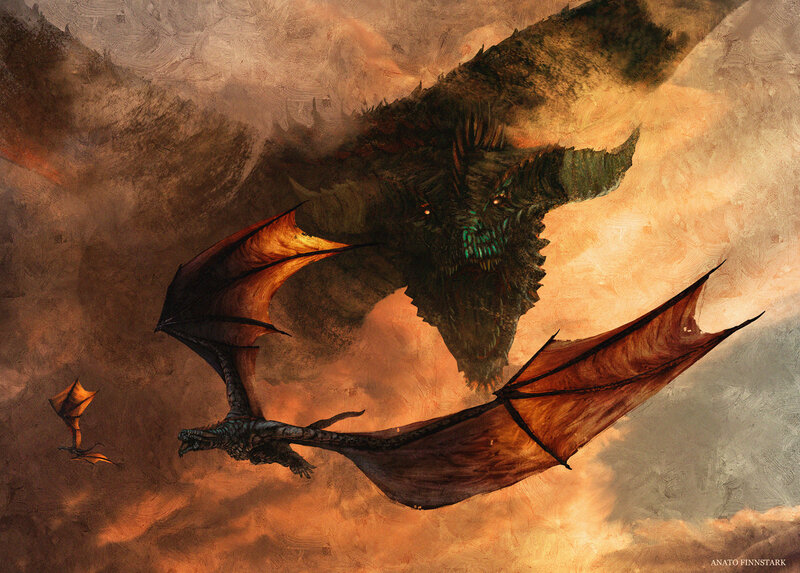 Two Dragons in Flight — Brown