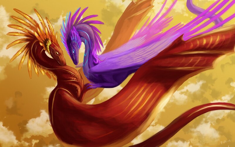 Two Dragons in Flight — Gold