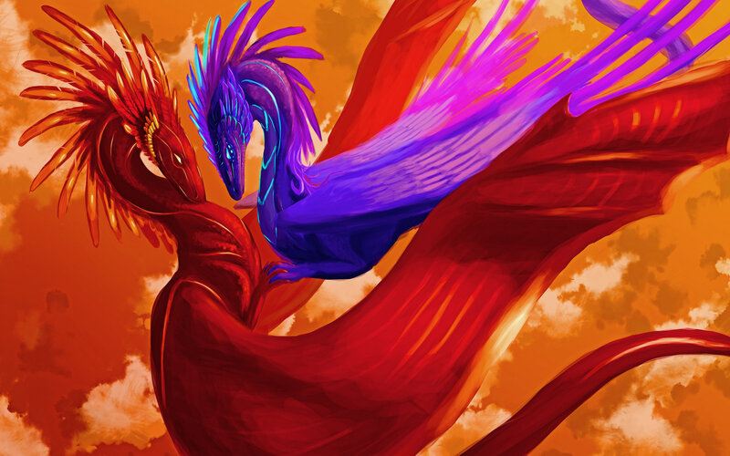 Two Dragons in Flight — Red