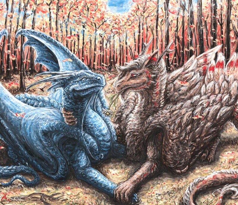 Two Dragons in Forest