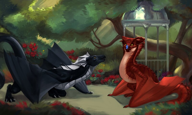 Two Dragons in Garden
