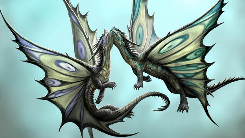 Two Dragons Interacting — Blue