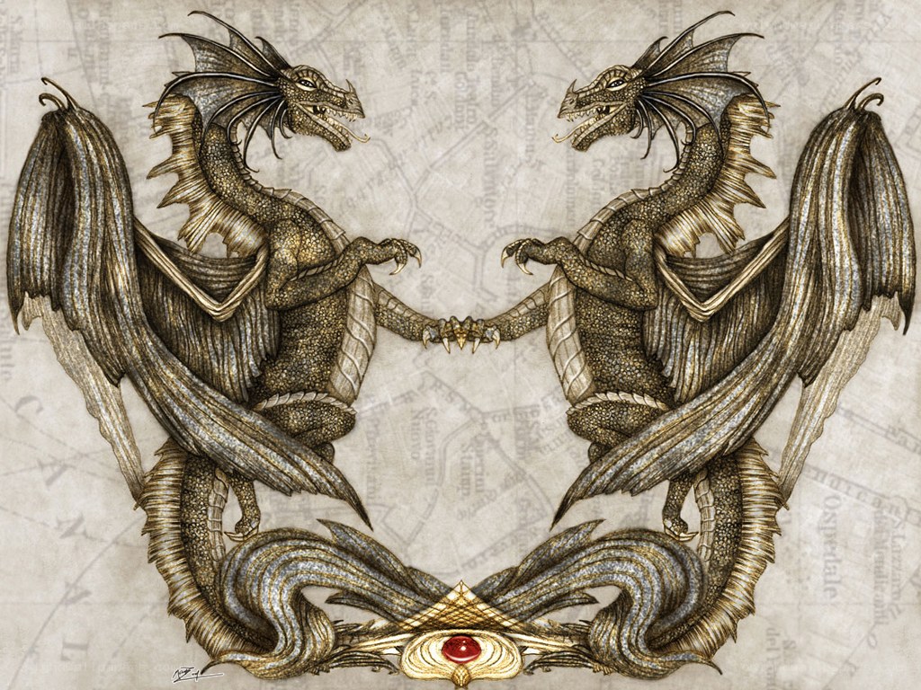 Two dragons shaking hands