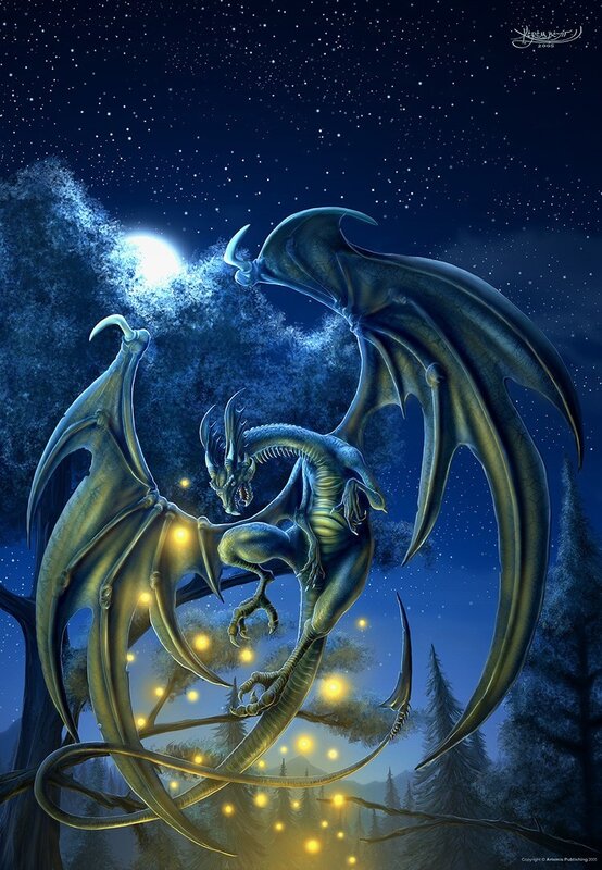 Two dragons under the moon