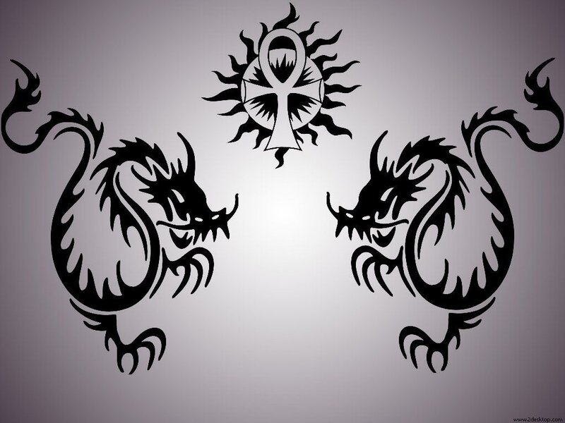 Two dragons with ankh symbol