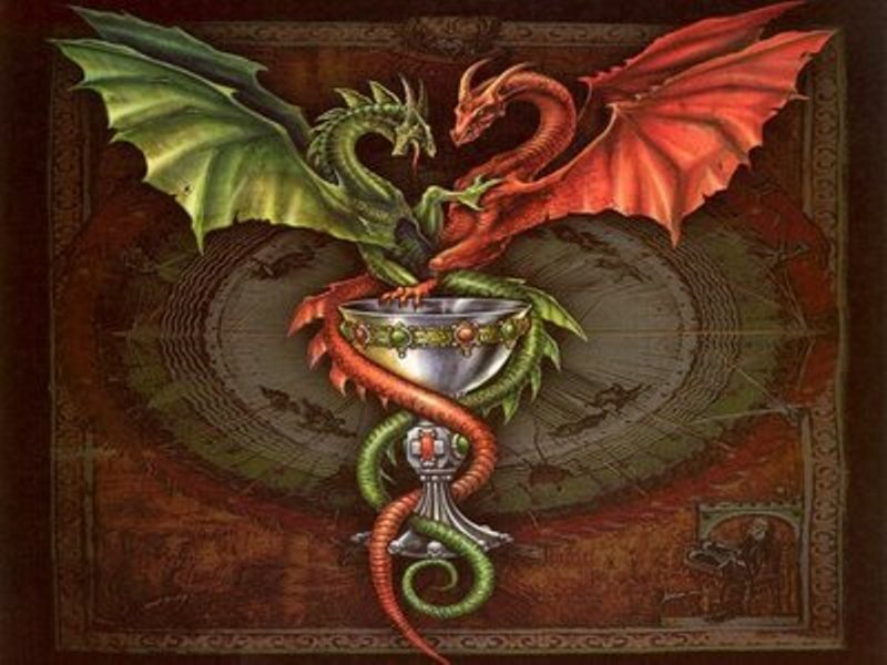 Two Dragons with Chalice — Red