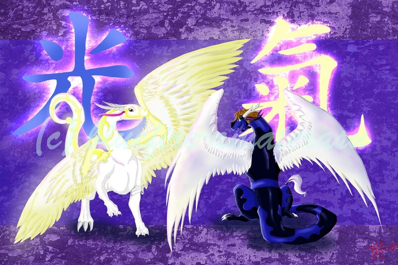 Two dragons with glowing wings