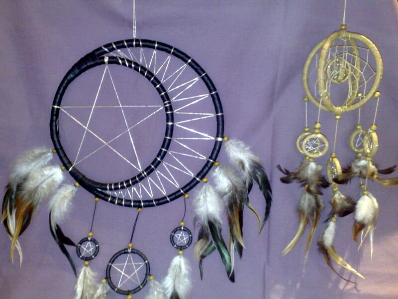 Two dreamcatchers with feathers