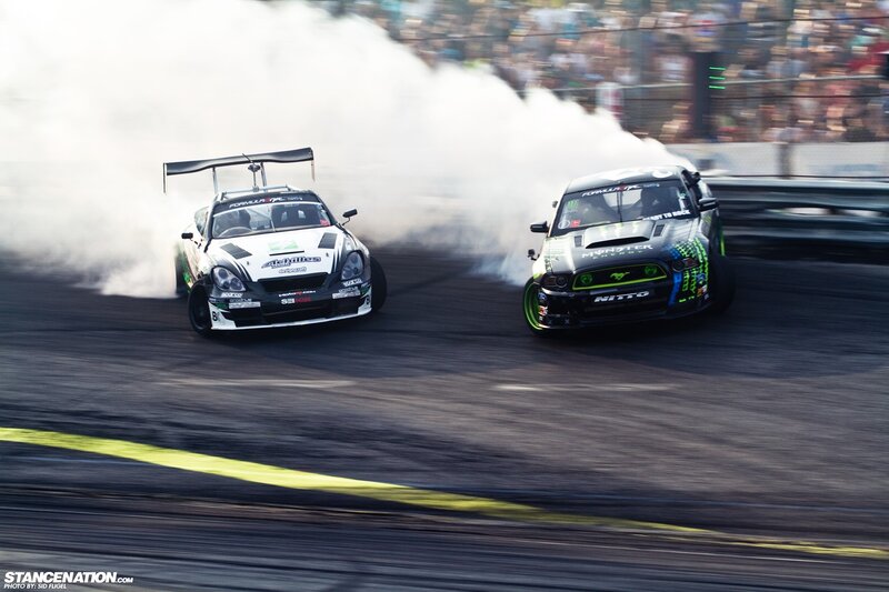 Two Drifting Cars — Black, Dynamic, Afternoon, Photograph, Smoke, Crowd