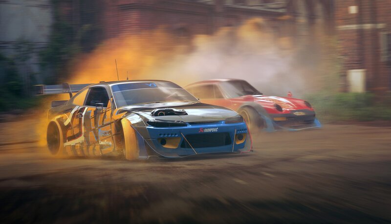 Two Drifting Cars — Blue, Dynamic, Digital Art