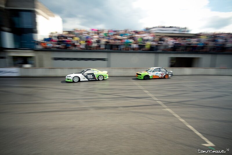 Two Drifting Cars — Green, Dynamic, Afternoon