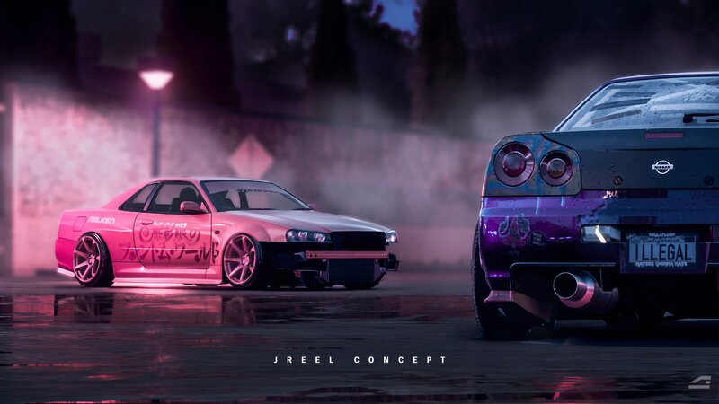 Two Drifting Cars — Pink