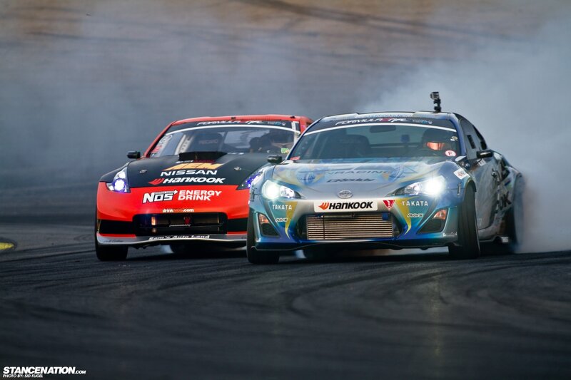 Two Drifting Race Cars — Black, Dramatic, Photograph