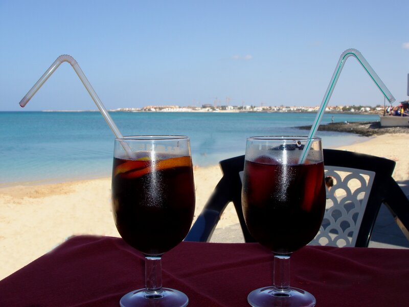 Two drinks on a beach