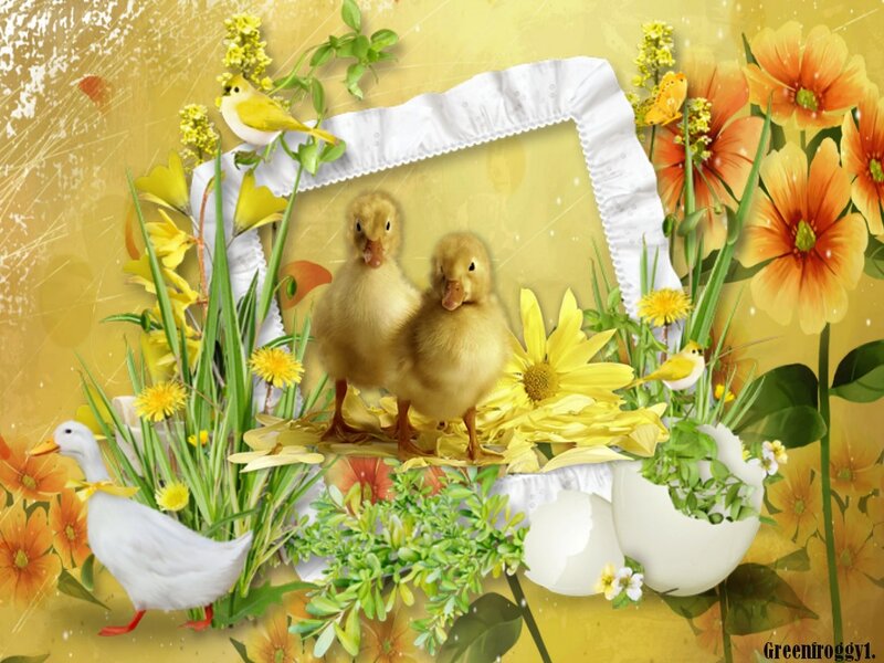 Two Ducklings in Flowers